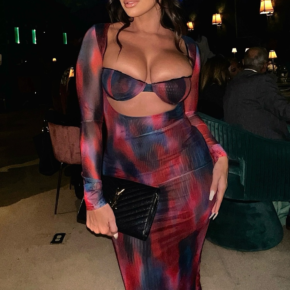 Multi-color 2 pc maxi dress